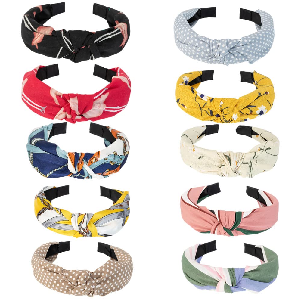 Headbands for Women Wide Flower Alice Band Knot Floral Fabric Headband Ladies Hairband Boho Hair Accessories for Women and Girl (10DropFlower)