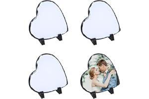 HEDDAY 4 Pack Sublimation Slate Blanks,5.9'' x 5.9'' Heat Thermal Transfer Sheet Stone Photo Plaque with Display Stand,Heart Shaped Picture Frame,Ideal DIY Gift for Desktop Souvenir Birthday Wedding