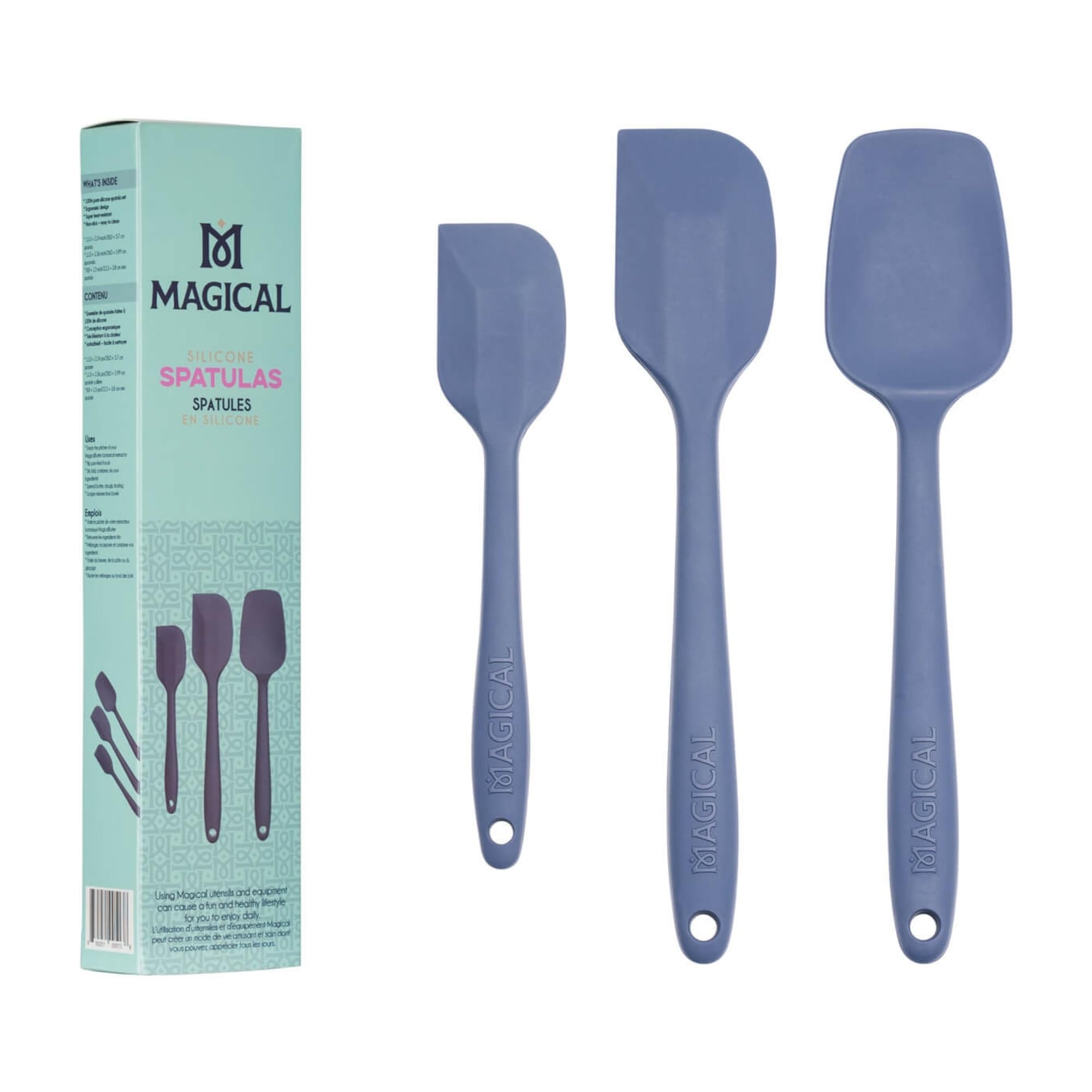 Magical Butter Silicone Spatulas 3-Pack - Heat-Resistant & Dishwasher-Safe Kitchen Tools - Spatulas & Spoonula with Non-Slip Grip - Easily Combine Ingredients & Remove Mixtures from Molds & Trays