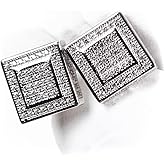 Men’s Micro Pave 3D Iced 5A Cz Halo Square White Gold 925 Sterling Silver Hypoallergenic Hip Hop Screw Back Post Stud Earrings For Men Women