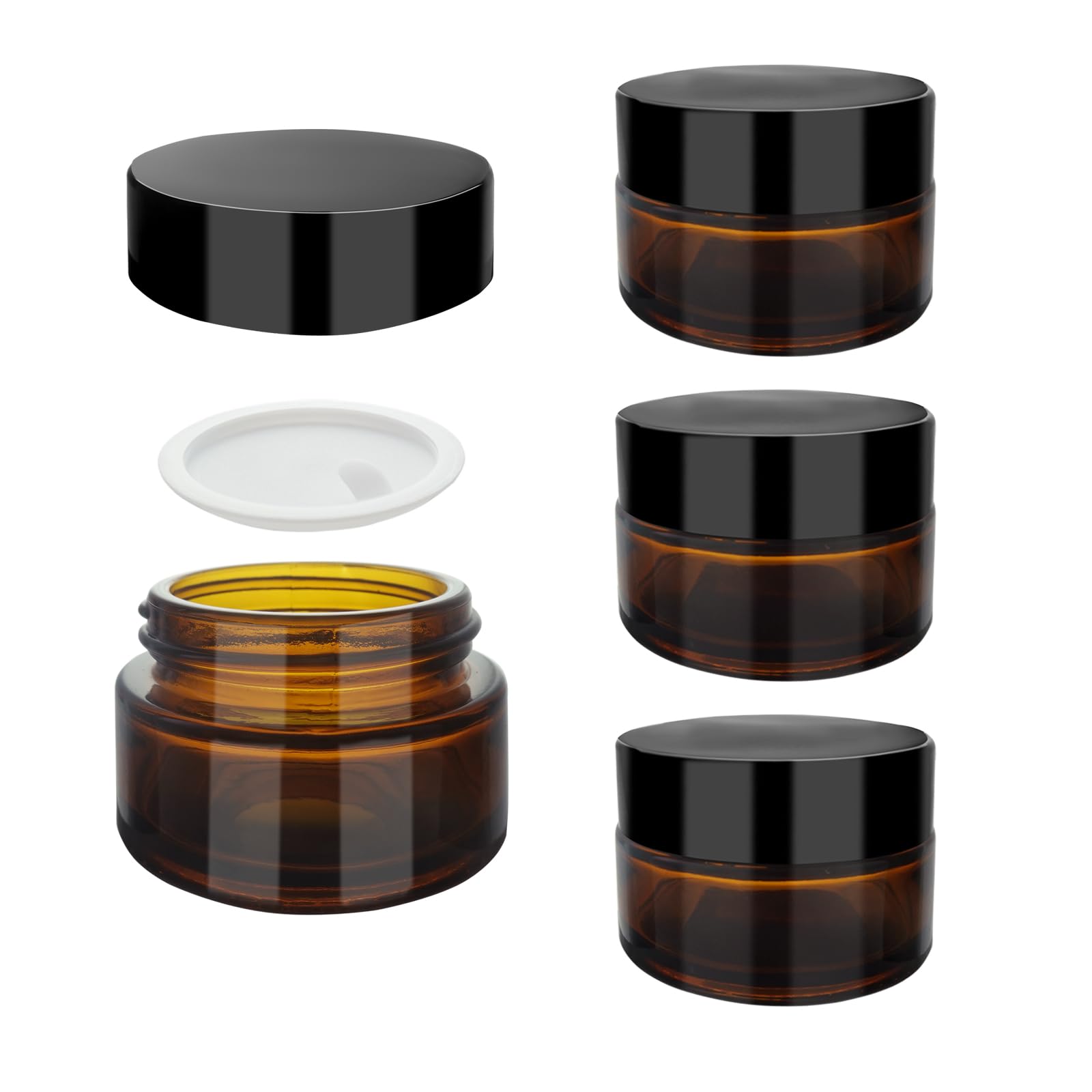 SyiXute 4 Pack 20ml Brown Glass Cosmetic Tinted Jars,Empty Amber Glass Jars,Refillable Cosmetic Face Cream Jar with Screw on Lids and White Liners for Creams,Lotions and Essential Oils