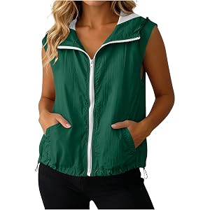 Hooded Vest for Women Sleeveless Zip Up Lightweight Breathable Shirts Drawstring Summer Outdoor Sun Protection Top