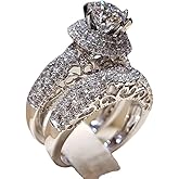 QUSIIOSLK Luxury 925 Sterling Silver Bridal Rings Sets AAA Cubic Zirconia CZ Full Diamond Engagements Rings Wedding 2 Pcs Promise Anniversary White Gold Rings for Women Jewelry