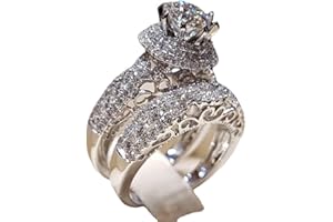 QUSIIOSLK Luxury 925 Sterling Silver Bridal Rings Sets AAA Cubic Zirconia CZ Full Diamond Engagements Rings Wedding 2 Pcs Promise Anniversary White Gold Rings for Women Jewelry