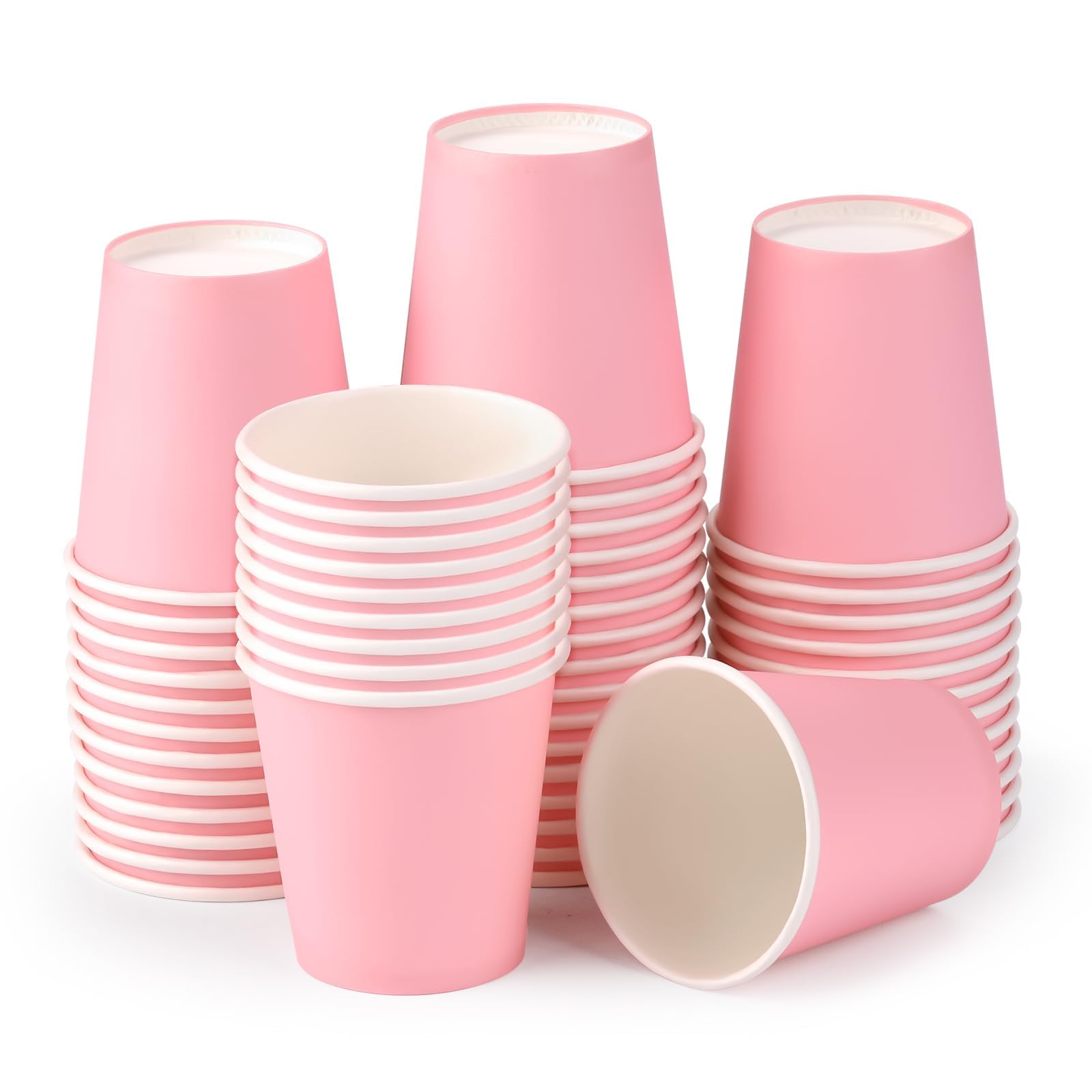 ENCHOL 50 Pack 3 Oz Paper Cups, Disposable Bathroom Cups, Mouthwash Cups, Mini Espresso Cups, 3 Oz Disposable Paper Cup for Party, Picnic, Office, and Travel (Pink)
