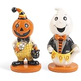 caiydramy 2 Pcs Pumpkin Ghost Figurines, Vintage Classic Halloween Decor | Samll Resin Retro Halloween Statue, Indoor Table, Tiered Tray, Shelf, Mantle, Office Desk, Kitchen Home Decorations
