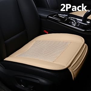 Suninbox Car Seat Covers,Ice Silk Car Seat Cushion Covers Pad Mat[carbonized Leather] Ventilated Breathable Comfortable Interior Seat Covers, Anti-Skid Four Seasons General (Beige 2PC Front Seat)