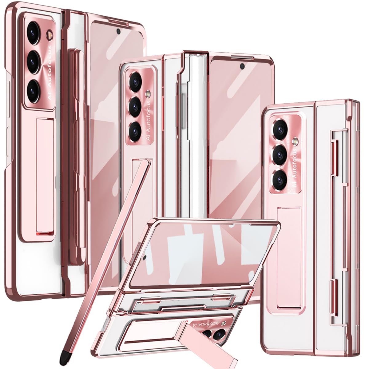 Photo 1 of YQODSZ for Samsung Galaxy Z Fold 7 Case with S Pen Holder & Stylus, One-Piece Z Fold7 Clear Case with Kickstand Hinge Protection HD Screen Protector Anti-Scratch Protective Cover for Z Fold 7 Pink
