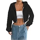 SOLY HUX Women's Cropped Zip Up Hoodie Y2k Drawstring Drop Shoulder Sweatshirts Streetwear