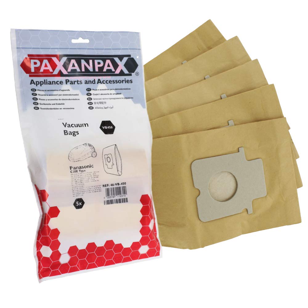 Paxanpax VB450 Compatible Paper Bags For Panasonic 'C20E' MCC, MCCG, MCE Cylinder Series (Pack of 5)