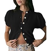 Womens Puff Short Sleeve Cardigan Sweaters Cropped Button up Lightweight Y2k Knit Summer Cardigans