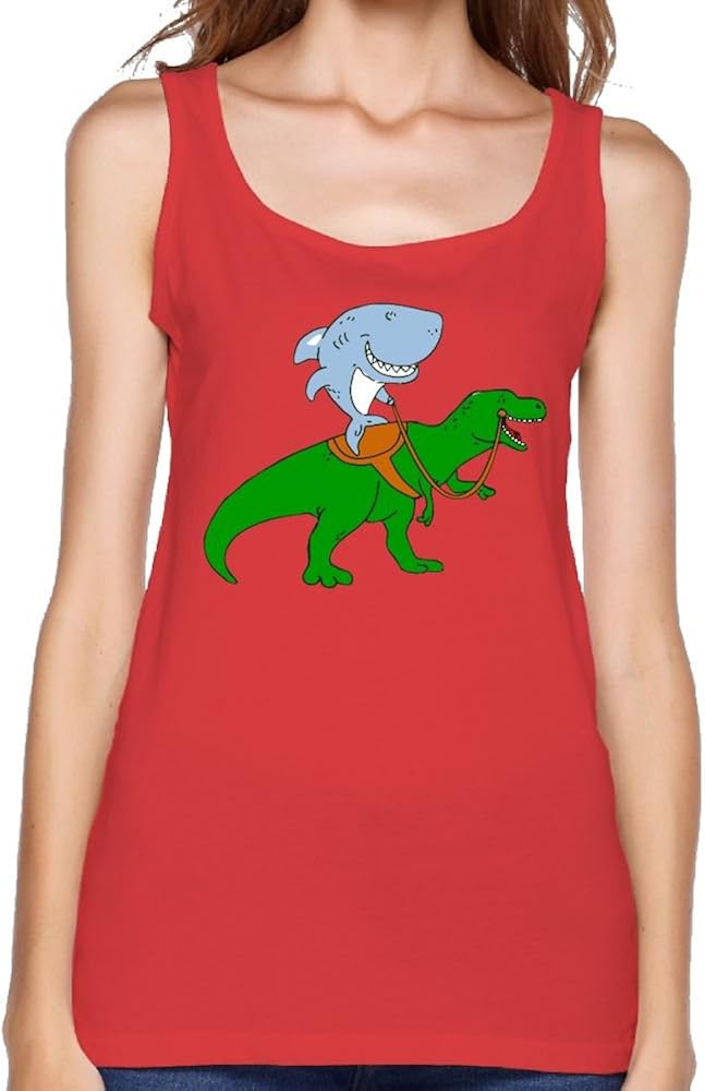 Great White Shark Riding A T Rex Women's Relaxed Sleeveless Running Yoga Shirt Tank Top