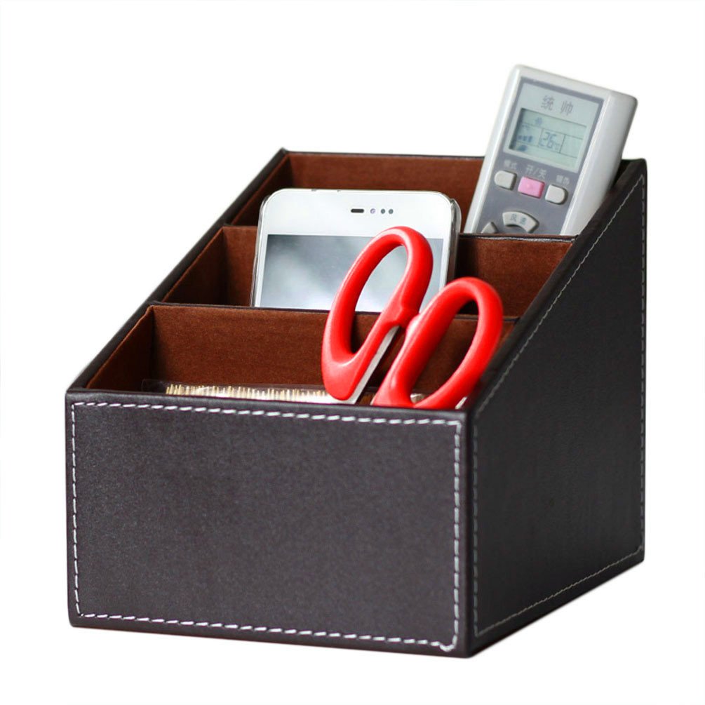 Medifier Elegant Leather Desk Stationery Organizer,Multi-function Desk Storage Box for Pen/Pencil,Cell phone, Business Name Cards Remote Control Brown