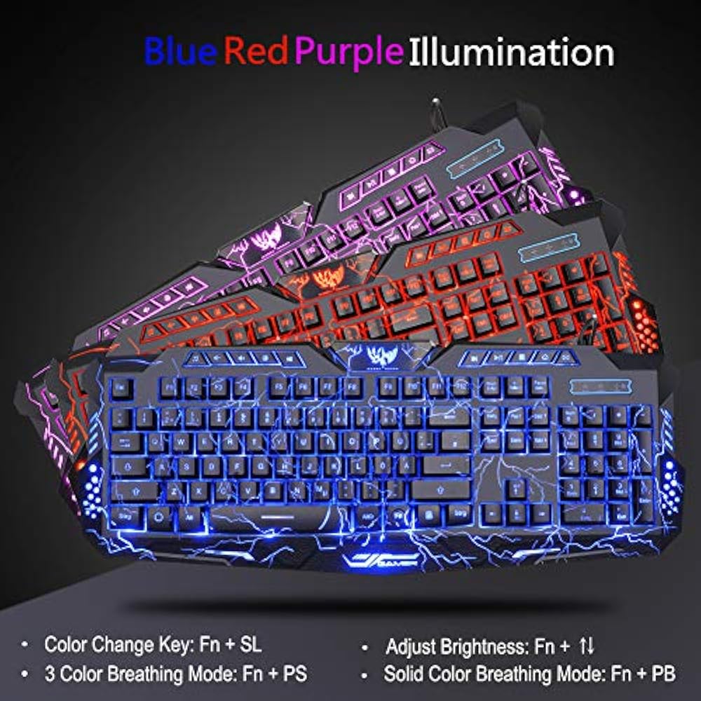 BlueFinger Keyboard & Mouse Combos LED Gaming And Mechanical Feel,USB