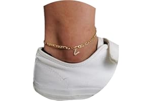 JERBAS Dainty initial Anklet Bracelets for Women Girls,18K Gold Plated Dainty NK Figaro Chain cubic zircon Charm Initial Anklets for Women girls Jewelry Gifts