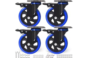 ENYKE 5 Inch Caster Wheels, Casters Set of 4 Heavy Duty with Brake, Safety Dual Locking Casters, No Noise Wheels with Polyurethane Foam, Load 2400LBS (Two Hardware Kits Included)
