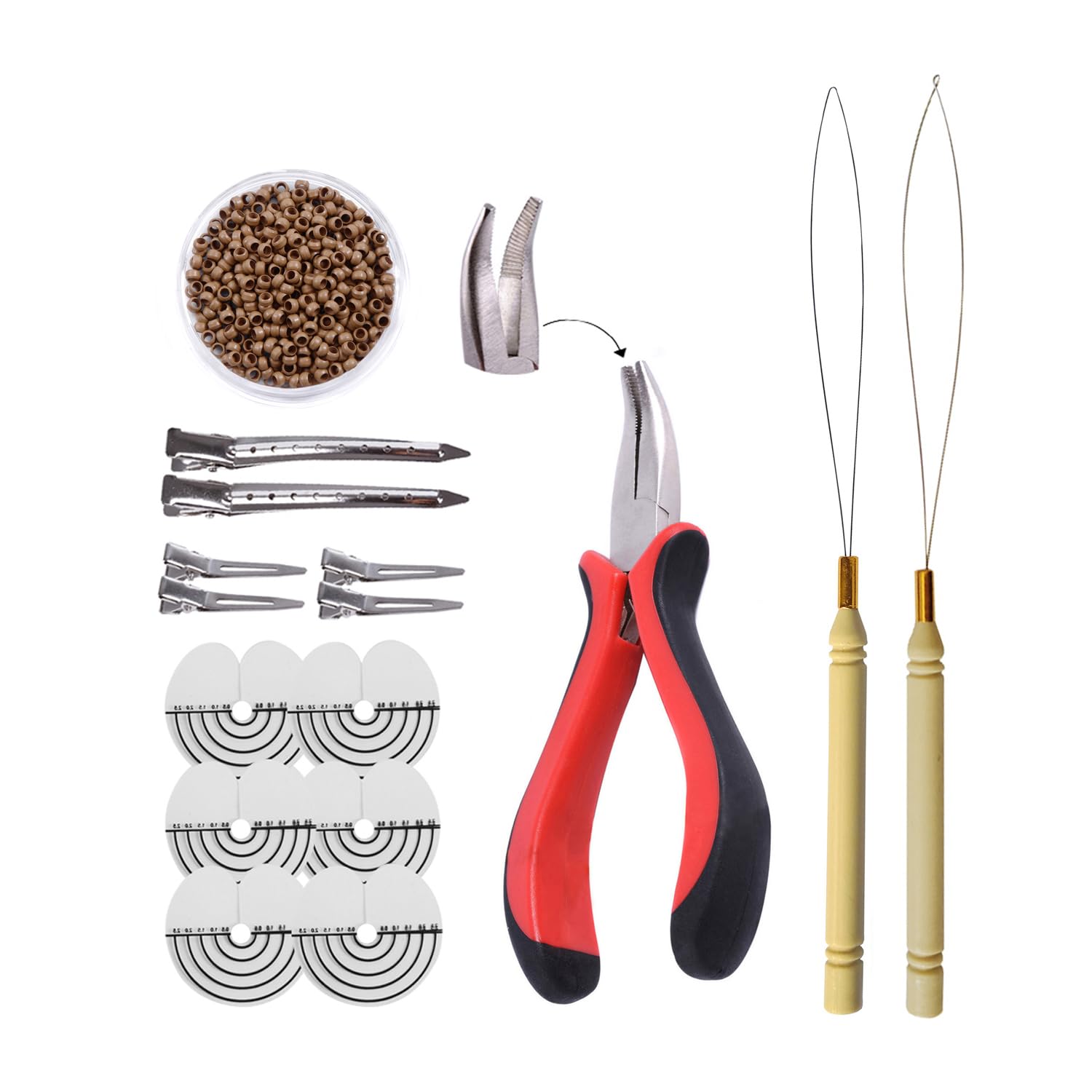 Hair Extensions Kit: I-tip Hair Pliers,Pulling Needle,Loop Threader and 500 Pieces 2.5mm Hair Extension Nano Beads Rings (Dark Blonde)