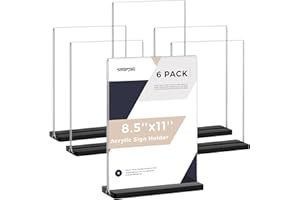 SMARPAU Acrylic Sign Holder 8.5 X 11 Plastic Frame 6 Pack Double-Sided Table Number Holders Clear Desktop Display Sign Holders Plastic Paper Holder Flyer Stand Picture Menu Display Stands