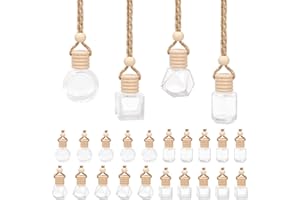 Keadic 20 Pcs 8ml Hanging Car Air Freshener Diffuser (4 Styles),Empty Refillable Clear Glass Essential Diffuser Oil Aromather