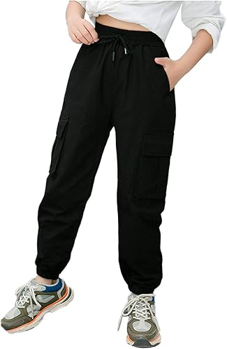 Pantalon Cargo Pour Filles, Décontracté, Taille Haute, Cordon De Serrage, Poches Amples, Pantalons De Survêtement Cargo Pour Enfants Dentelle Fille Pyjama Ensemble Short