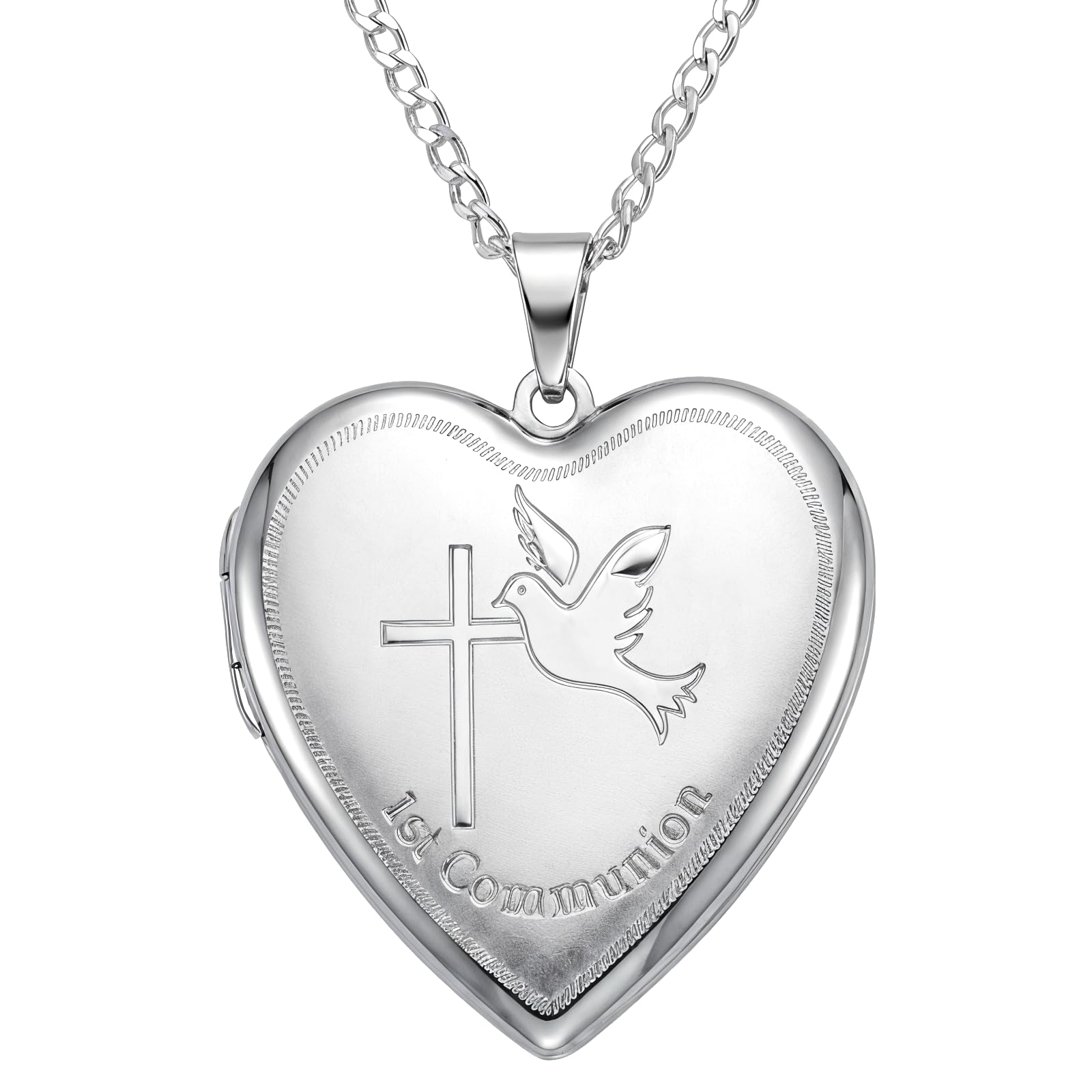 Alexander Castle First Communion 925 Sterling Silver Locket Necklace for Children - 18mm x 18mm Heart Locket with 16" Silver Chain & Jewellery Gift Box