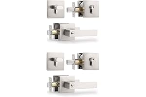 JYXINDZKJ Knobonly 2 Sets Front Door Entry Lever Lockset and Single Cylinder Deadbolt Combination Set in Satin Nickel, Keyed Alike Combo, Residential Exterior Door Lever Sets