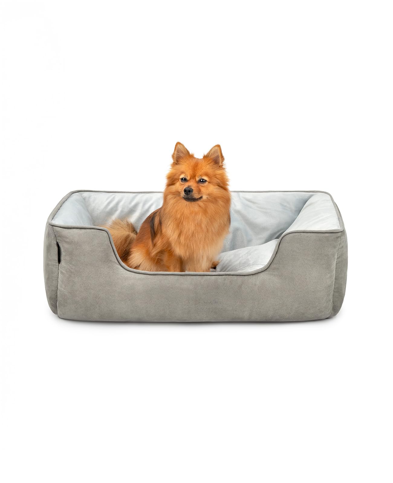 lionto Dog bed 2-in-1 with comfortable entry, cuddly pet bed for dogs and cats that can be turned, 80x60 cm, dog cushion in easy-care suede look, grey