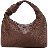 Women’s Woven Hobo Bag Faux Leather Zipper Handbag, Knot Strap Ruched Clutch Purse for Party Wedding Everyday Use