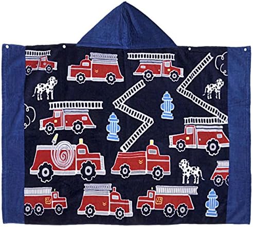 100% Cotton Bath&amp;Beach Hooded Towel by Cunina| Highly Absorbent Baby Hooded Towels for Age One to Six Year Boys and Girls | Ultra Breathable and Soft for All Seasons (Fire Fighting Truck)