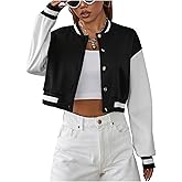 Milumia Women's Y2k Baseball Bomber Jackets Color Block Collar Cropped Varsity Jackets Outerwear