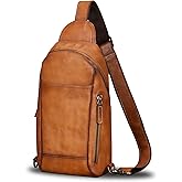 IVTG Genuine Leather Sling Bag for Men and Women Handmade Sling Backpack Shoulder Purse Crossbody Bag Chest Bag