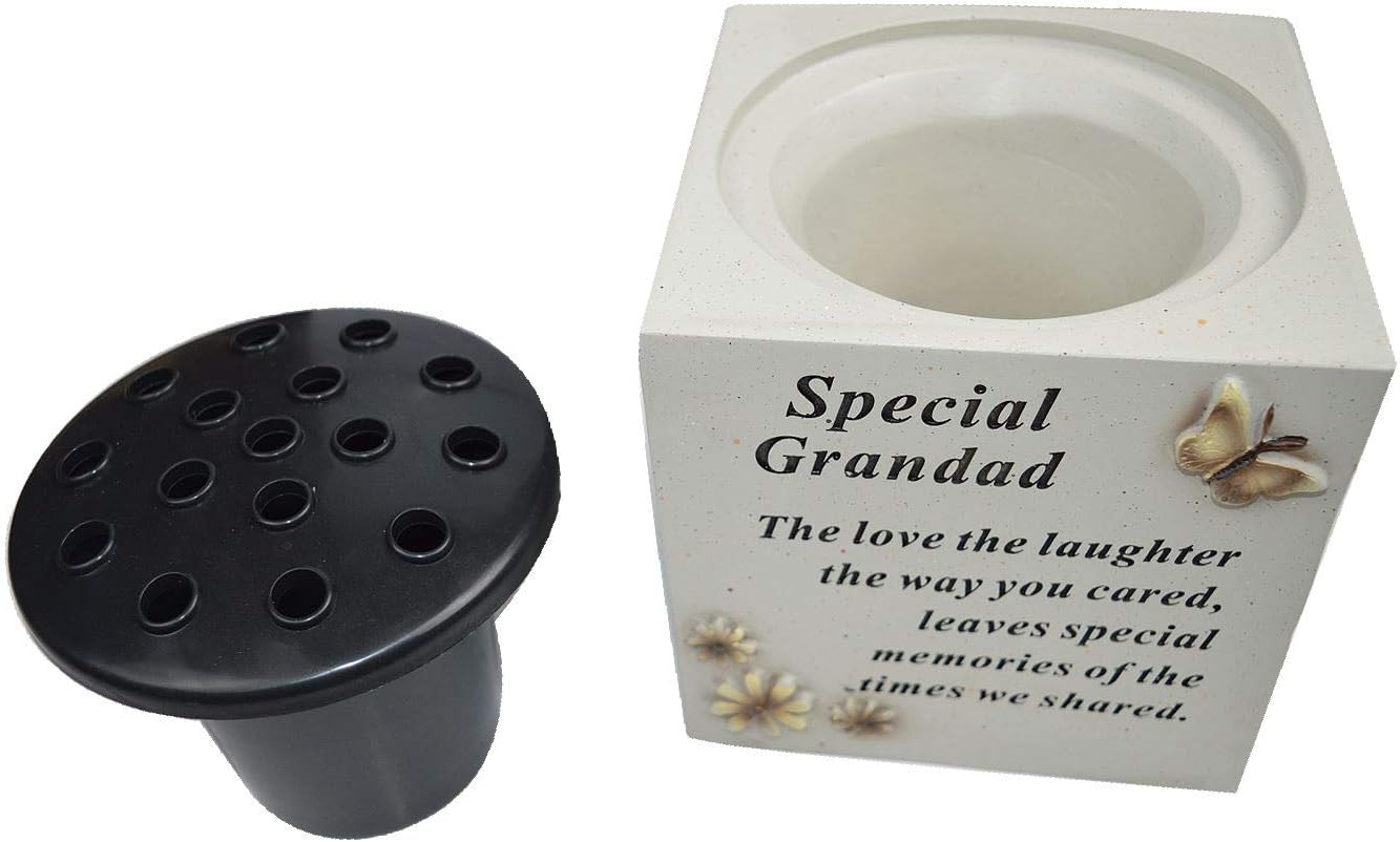YoL Special grandad memorial graveside pot verse butterfly flowers grave pot vase, White,black, 13.5cm x 13.5cm x 14cm - Image 3