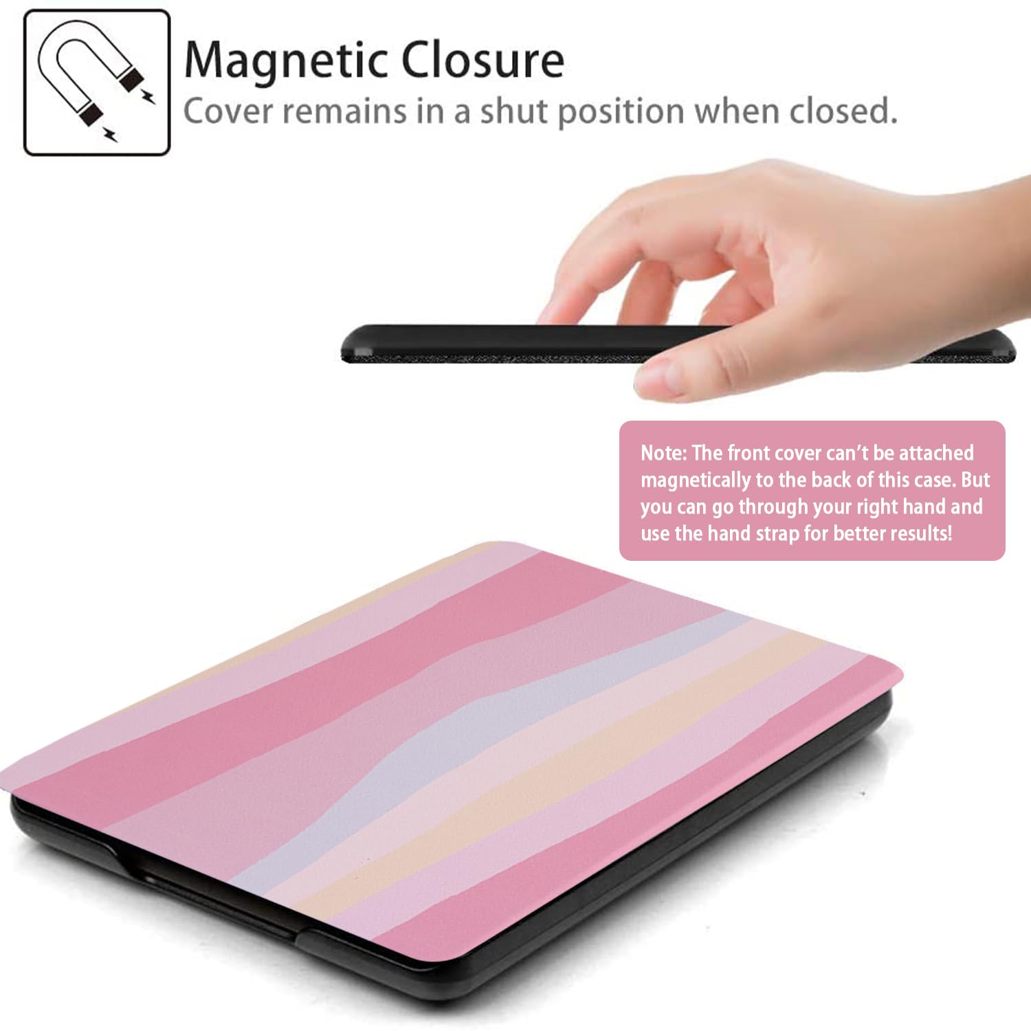 SCSVPN Kindle Paperwhite Case with Hand Strap - Premium PU Leather Slim Protective Cover with Auto Sleep/Wake - Only fit 6'' Kindle Paperwhite 10th Generation 2018 (Model NO.PQ94WIF), Colorful Pink
