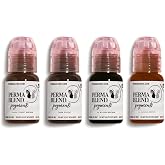 Perma Blend Eyebrow Tattoo Ink Kit Set of 4 Warm &amp; Cool Dark Brown 0.5 oz Each