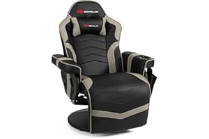 Goplus Massage Gaming Chair, Racing Style Gaming Recliner w/Adjustable Backrest and Footrest, Ergonomic High Back PU Leather Computer Office Chair Swivel Game Chair w/Cup Holder and Side Pouch