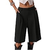 GORGLITTER Women's Dressy Wide Leg Dress Bermuda Shorts Casual Business Pleated High Waisted Summer Trouser Shorts