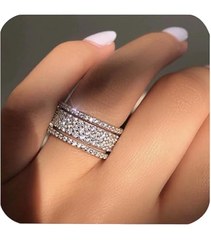 Amazon.com: 925 Sterling Silver Shiny Full Diamond Ring Cubic
