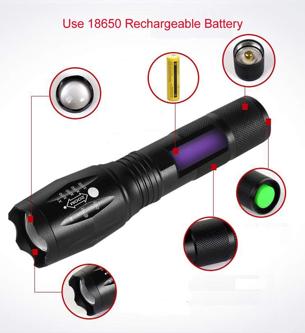 Super Bright 2000 Lumen 18650 Tactical Flashlight and 6PCS 3.7V High Capacity Rechargeable Battery+Batteries Charger, Zoomable, Water Resistant, 5 Modes Handheld Light - - 