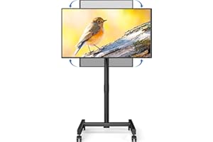 YOMT Mobile TV Cart Rolling TV Stand for 13-50 inch Screens, Tilting and Rotating Mount, Portrait to Landscape, Height Adjustable Portable TV Stand with Wheels Holds up to 44lbs Max VESA 200x200mm