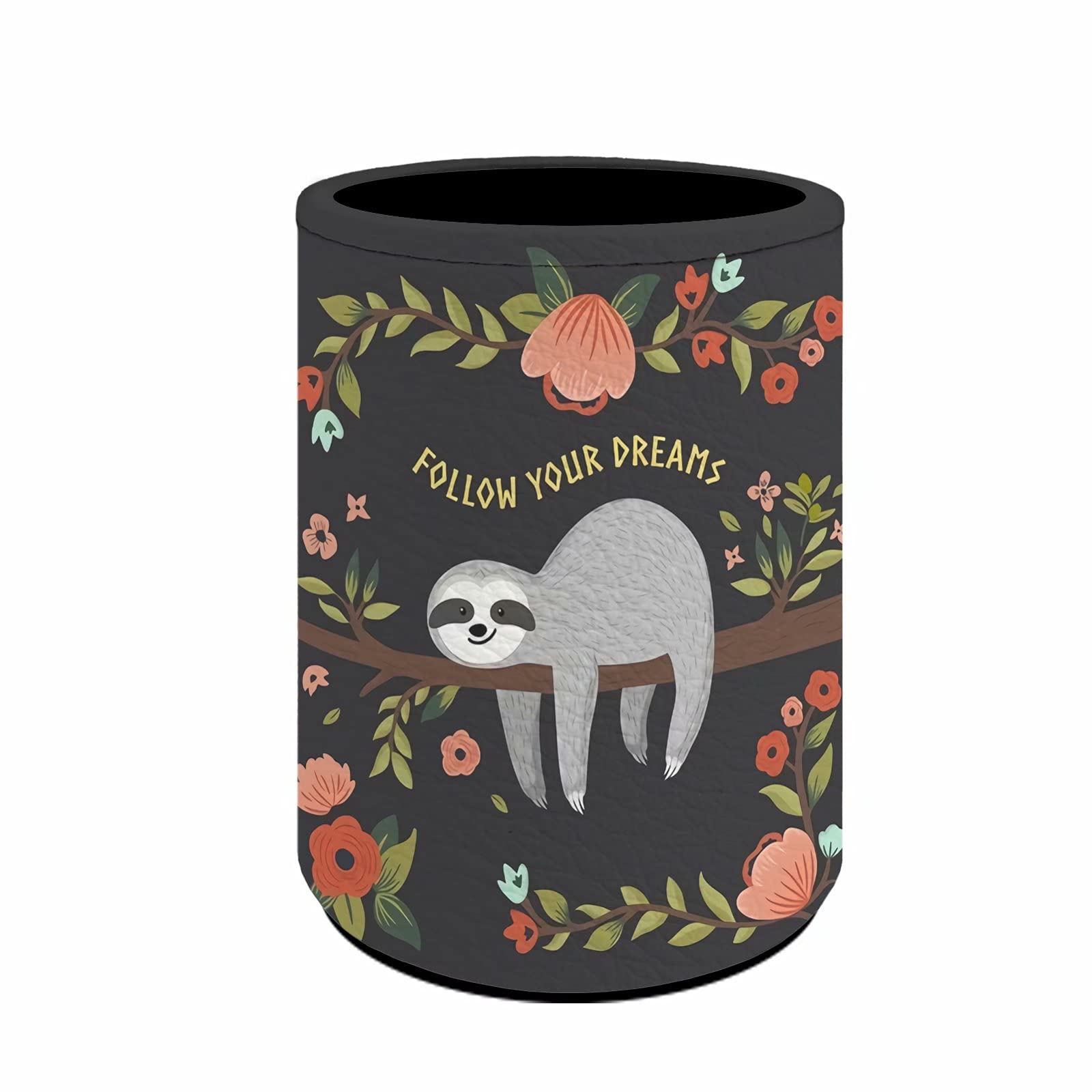 chaqlin Funny Sloth Pen Holders, Metal Pencil Holder for Desk Office Pen Organizer with Follow Your Dream Sloth Printed Pen Pot