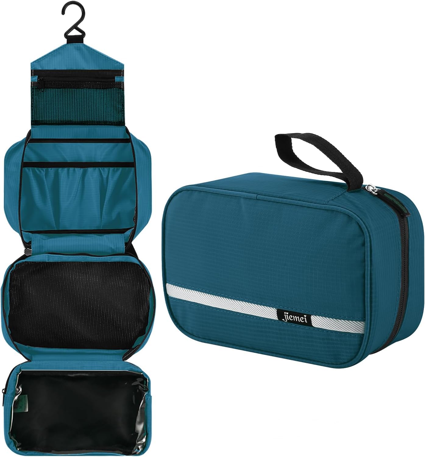jiemei Hanging Toiletry Bag Waterproof, Travel Wash Bag for Men & Women with 4 Compartments, Foldable Compact Size, Super Durable Fabric