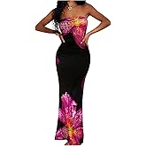 MakeMeChic Women's Strapless Maxi Dress Cocktail Mesh Ombre Bodycon Tube Dresses