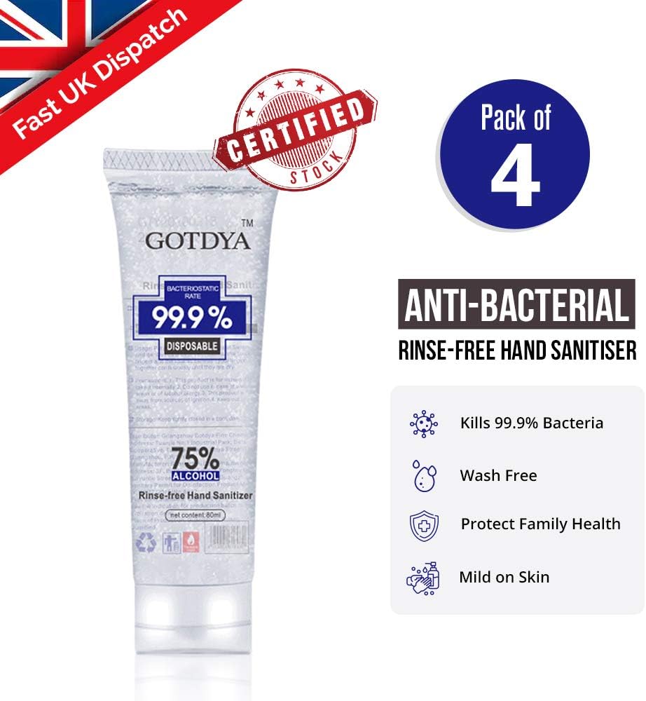 Hand Sanítíser Gel 80ml, Quick-Drying, Refreshing Disposable Hand Wash Gel for Adults (4 Pack)