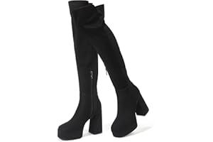 IDIFU IN4 Women's Thigh High Boots Over The Knee Stretch Platform Chunky Block Heel Side Zip Fashion Long Boots