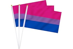 mflagperft Bisexual Pride Flag Decorations Hand Held Small Bi Sexual Pride Month Mini Flags on Stick 8.2x5.5 Inch Outdoor Decor 12 Pack (Bisexual Handheld Flag)
