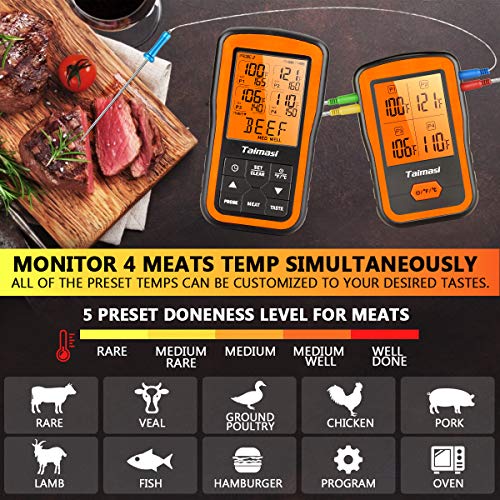 Wireless Digital Meat Thermometer with 4 Probes & Meat Injector
