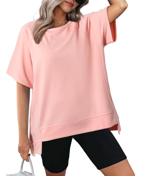 Dokotoo Oversized T Shirts Crewneck Short Sleeve Loose High Low Blouse