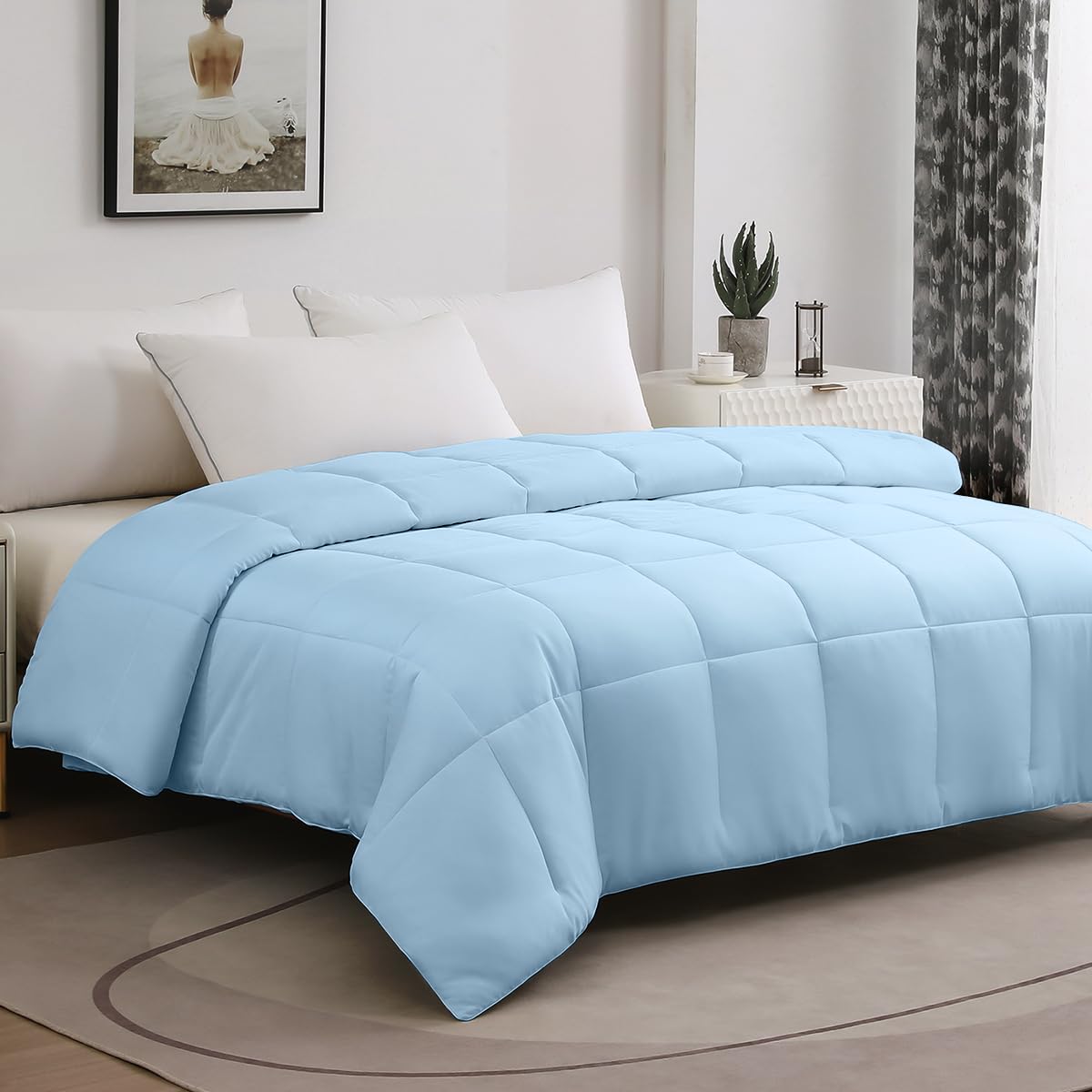 Photo 1 of 100% Viscose Made from Bamboo Comforter for Hot Sleepers- Summer Cooling Breathable Silky Soft Duvet Insert King Size-with 8 Corner Tabs(102x90 Inches, Light Blue-Summer)
