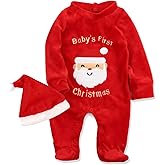 Von kilizo Baby Christmas Outfit My First Christmas Baby Girl Boy Outfit Footed Romper Santa Hat 2Pcs