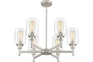 LIGHTDAMY Brushed Nickel Chandeliers for Dining Room Light Fixture Over Table, 6 Lights Farmhouse Chandeliers with Clear Glass Shade,Hallway Lighting for Living Room Kitchen Entryway Bedroom Bathroom